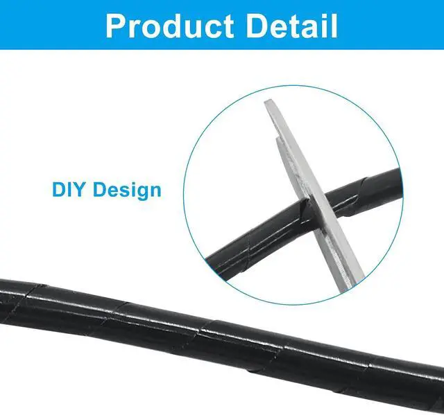 Alt view image 4 of 5 - 1/4" Spiral Cable Wrap, Black, 43 Ft | Power Cord Detangler, Spiral Wire Wrap, Desktop Computer Cable Organizer