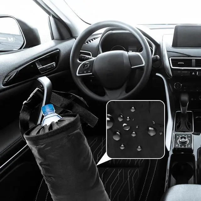 Alt view image 4 of 7 - 2Pcs Hanging Car Trash Bag Washable Reusable Car Garbage Can for Travel | Reusable hanging car trash bag on seatback; elastic lid traps odors, side pocket, washable eco design for car travel home