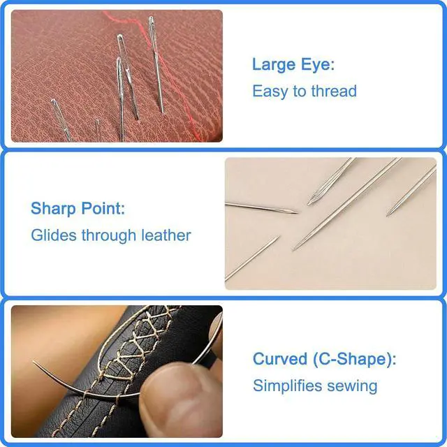 Alt view image 3 of 7 - 14PCS Hand Sewing Needles Kit, Heavy Duty Large Eye Leather Needle | Premium Hand Sewing Needles Kit, Includes 10 Straight & 4 Curved Needles, 2 Threaders for Home Upholstery, Carpet, Canvas