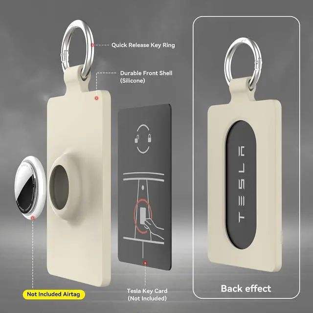 Alt view image 3 of 7 - Card Holder for Tesla Keycard with AirTag Slot, Soft Silicone Key Card Protective Case Cover for Tesla Model 3 Y S X Cybertruck, Key Holder with Keychain Key Rings - 1 Pack,Starlight