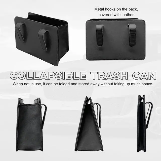 Alt view image 5 of 6 - Yourkar Car Trash Can, Foldable Waterproof Leather Car Garbage Organizer Holder, Automotive Mini Dustbin Container with One Roll Trash Bag, Universal Interior Car Accessories (Beige)