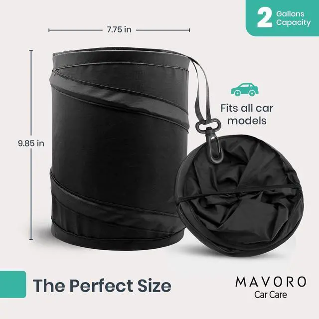 Alt view image 2 of 7 - Mavoro Car Trash Can | Waterproof | Collapsible Pop-Up | 2 Gallon | 1-Pack | Hang or Stand Design, Washable Leakproof Liner, Folds Flat for Easy Storage, Ideal for Cars, SUVs, Trucks and RVs