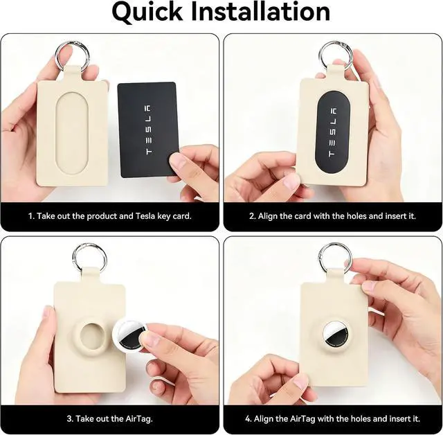 Alt view image 7 of 7 - Card Holder for Tesla Keycard with AirTag Slot, Soft Silicone Key Card Protective Case Cover for Tesla Model 3 Y S X Cybertruck, Key Holder with Keychain Key Rings - 1 Pack,Starlight