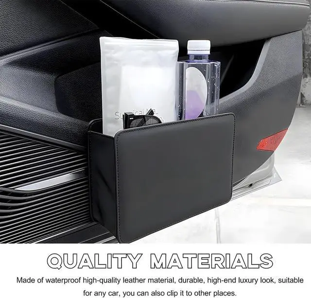 Alt view image 6 of 6 - Yourkar Car Trash Can, Foldable Waterproof Leather Car Garbage Organizer Holder, Automotive Mini Dustbin Container with One Roll Trash Bag, Universal Interior Car Accessories (Beige)