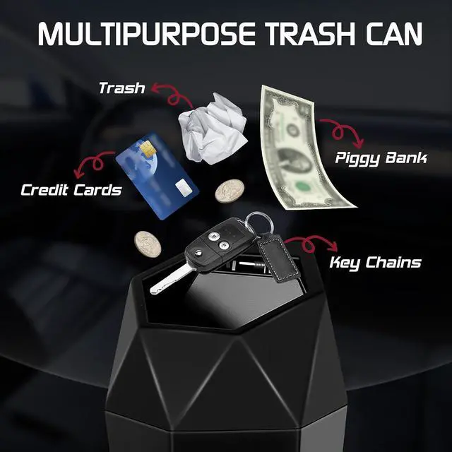 Alt view image 6 of 7 - Car Trash Can with Lid, 15 Additional Trash Bags - Black, 1 Pack | Leakproof Vehicle Garbage Bin, Car Accessories for Interior, Multipurpose Organizers Mini Trash Can for Cars, Home, Office