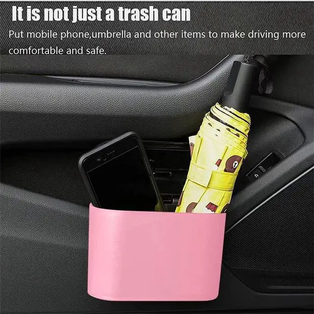 Alt view image 3 of 7 - Car Trash Can, Mini Trunk Push Hanging Portable Car Bin with 2 roll Disposable Trash Bag for Vehicle Home, Office. (Car Trash can Pink)