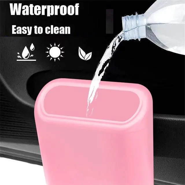 Alt view image 4 of 7 - Car Trash Can, Mini Trunk Push Hanging Portable Car Bin with 2 roll Disposable Trash Bag for Vehicle Home, Office. (Car Trash can Pink)