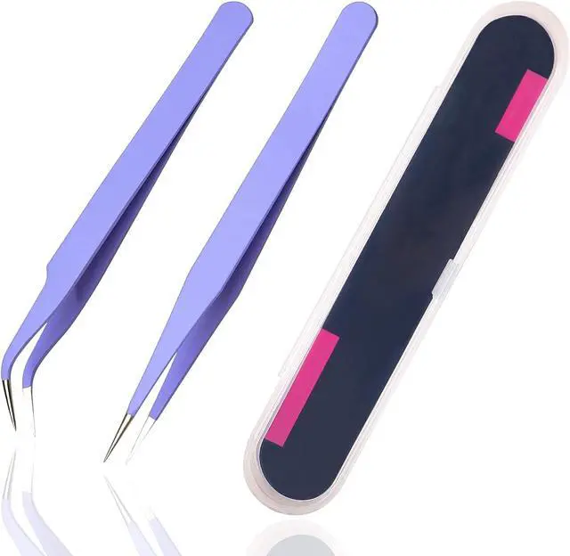 Main image of 2 Pieces Sticker Tweezers, Cute Craft Tweezers for Stickers, Scrapbooking, Vinyl, Lashes, Electronics, Purple