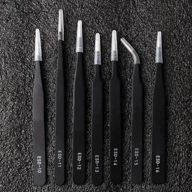 Alt view image 3 of 7 - ZHIYE Precision ESD Anti-Static Tweezers, 7 pcs Stainless Steel Tweezers Set for Electronics, Jewelry-making, Laboratory Work, Repairing, Hobbies