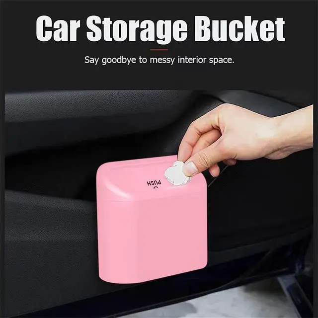 Alt view image 5 of 7 - Car Trash Can, Mini Trunk Push Hanging Portable Car Bin with 2 roll Disposable Trash Bag for Vehicle Home, Office. (Car Trash can Pink)