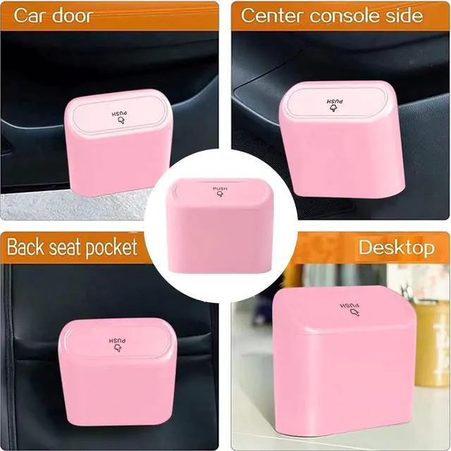 Alt view image 6 of 7 - Car Trash Can, Mini Trunk Push Hanging Portable Car Bin with 2 roll Disposable Trash Bag for Vehicle Home, Office. (Car Trash can Pink)
