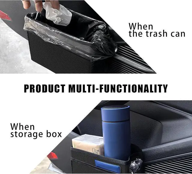 Alt view image 3 of 6 - Car Trash Can, Foldable Mini Car Trash Can with 1 Roll Garbage Bag, Hanging Vehicle Garbage Organizer Holder, Automotive Interior Accessories Waterproof Storage Box (Black)
