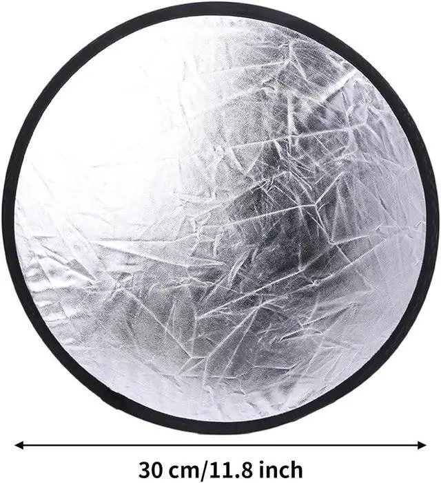 Alt view image 4 of 7 - 2 in 1 Lighting Reflectors Round Folding Portable 30cm/12inch Camera Photo Reflector Diffuser for Photography Reflector Portrait Still Life Fill Light - Silver & White