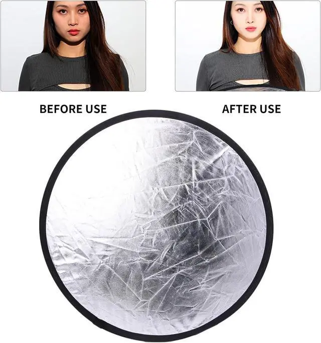 Alt view image 3 of 7 - 2 in 1 Lighting Reflectors Round Folding Portable 30cm/12inch Camera Photo Reflector Diffuser for Photography Reflector Portrait Still Life Fill Light - Silver & White