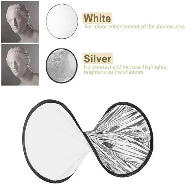 Alt view image 5 of 7 - 2 in 1 Lighting Reflectors Round Folding Portable 30cm/12inch Camera Photo Reflector Diffuser for Photography Reflector Portrait Still Life Fill Light - Silver & White