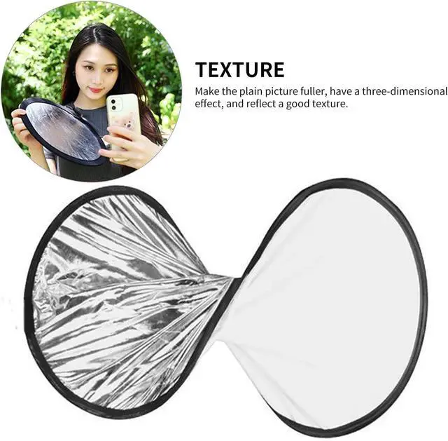 Alt view image 6 of 7 - 2 in 1 Lighting Reflectors Round Folding Portable 30cm/12inch Camera Photo Reflector Diffuser for Photography Reflector Portrait Still Life Fill Light - Silver & White
