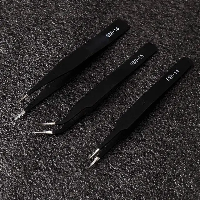 Alt view image 6 of 7 - ZHIYE Precision ESD Anti-Static Tweezers, 7 pcs Stainless Steel Tweezers Set for Electronics, Jewelry-making, Laboratory Work, Repairing, Hobbies