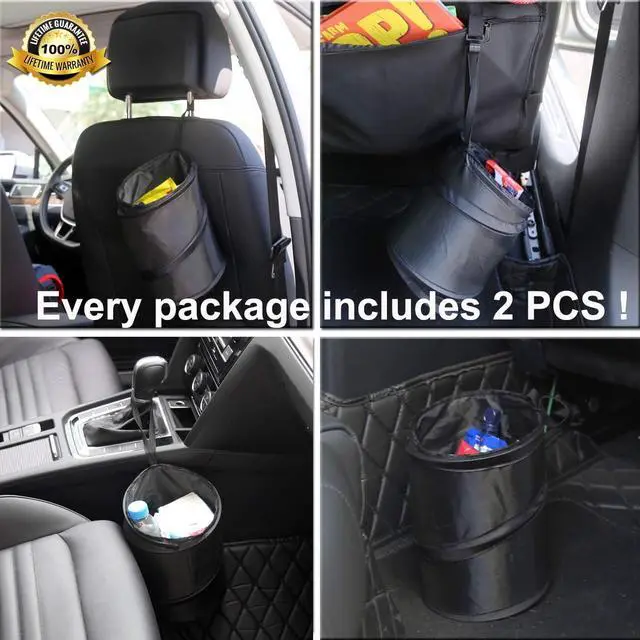 Alt view image 2 of 6 - Kitbest (2 Pack Car Trash Can, 1 Gallon Car Garbage Bin Collapsible Pop-up Water Proof Bag Mini Portable Waste Basket Bin, Rubbish Bin (Black)