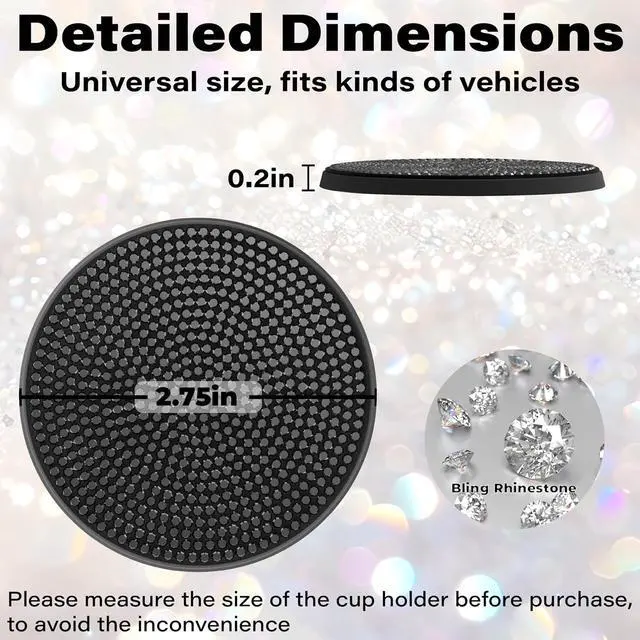 Alt view image 2 of 7 - BFXM 2 PCS Bling Cup Holder Coaster, 2.75 Silicone Diamond Car Coasters | Non-Slip Cup Holder Coasters for Car, Bling Car Accessories for Women, Rhinestone Car Accessories