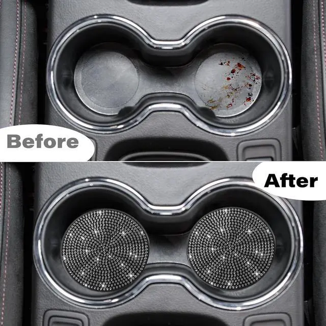 Alt view image 3 of 7 - BFXM 2 PCS Bling Cup Holder Coaster, 2.75 Silicone Diamond Car Coasters | Non-Slip Cup Holder Coasters for Car, Bling Car Accessories for Women, Rhinestone Car Accessories