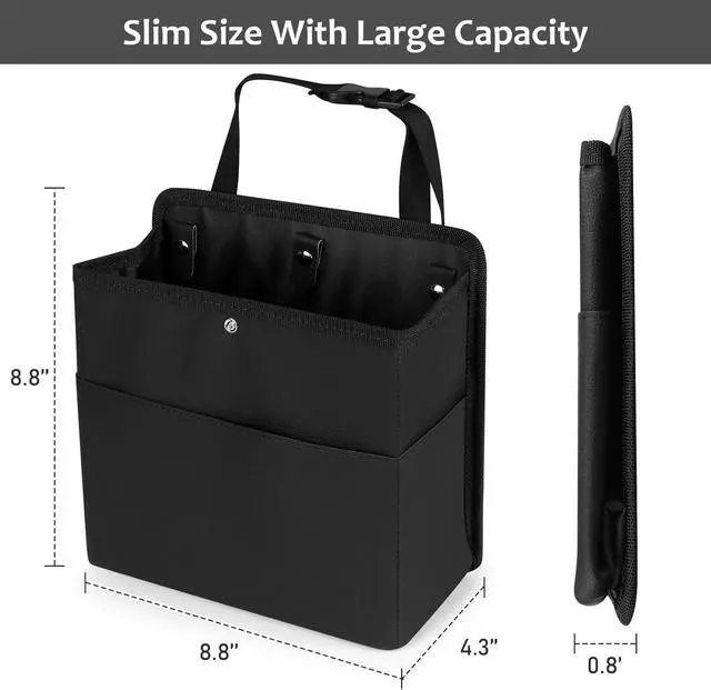 Alt view image 2 of 7 - Accmor Car Trash Can with Pocket, Small Vehicle Dustbin Automotive Garbage Organizer Bin with 60 Pcs Trash Bags, Hanging Cars Storage Container for SUV Vans (Black)