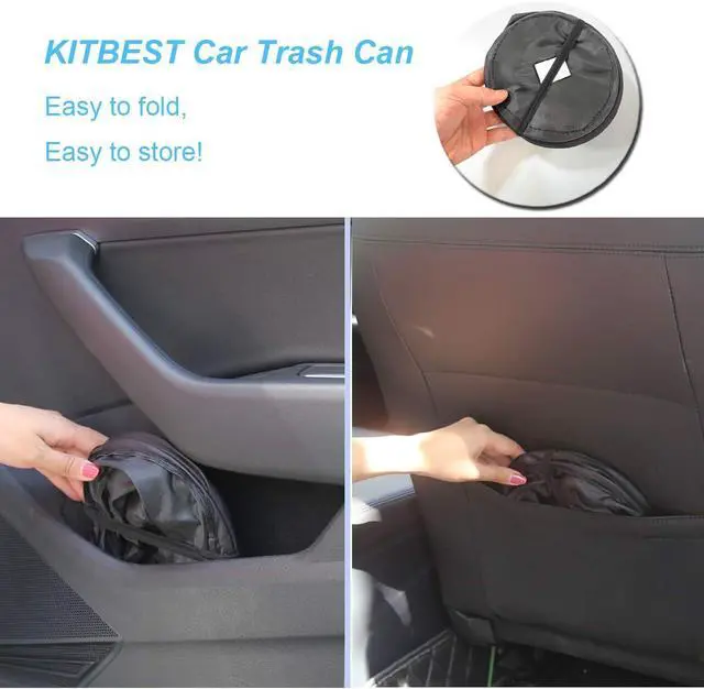Alt view image 6 of 6 - Kitbest (2 Pack Car Trash Can, 1 Gallon Car Garbage Bin Collapsible Pop-up Water Proof Bag Mini Portable Waste Basket Bin, Rubbish Bin (Black)