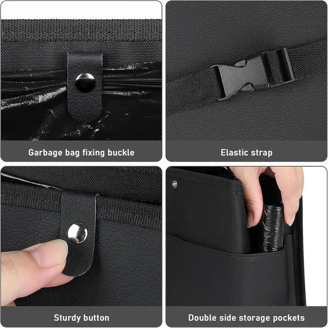 Alt view image 3 of 7 - Accmor Car Trash Can with Pocket, Small Vehicle Dustbin Automotive Garbage Organizer Bin with 60 Pcs Trash Bags, Hanging Cars Storage Container for SUV Vans (Black)