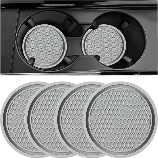 Main image of ZSDY Car Cup Coaster, 4PCS Universal Auto Non-Slip Cup Holder Embedded in Ornaments Coaster, Car Interior Accessories Sets, Grey