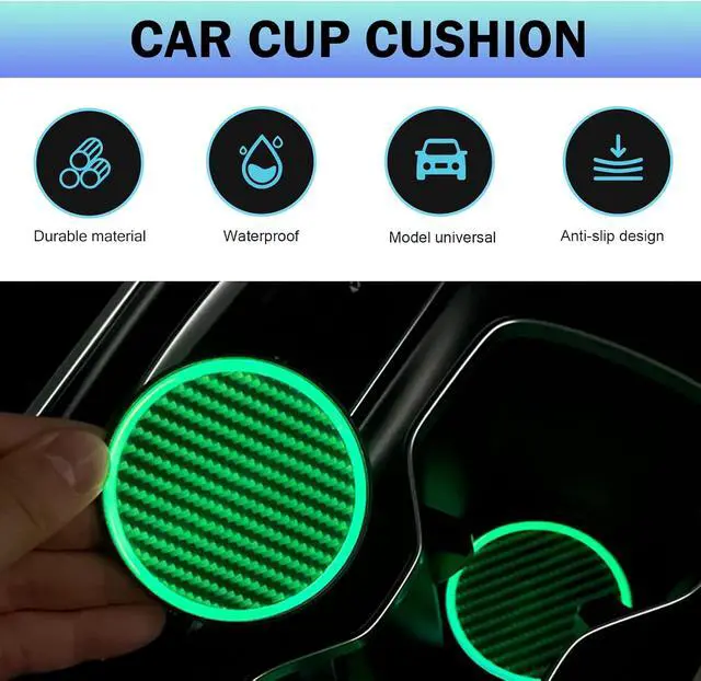 Alt view image 4 of 7 - 2 PCS Car Cup Coasters, Luminous Car Coasters, 2.83" Carbon Fiber Non-Slip Insert Coaster, Universal for Most Cars (Black)
