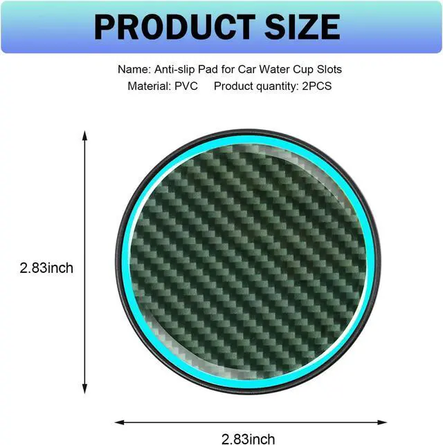 Alt view image 2 of 7 - 2 PCS Car Cup Coasters, Luminous Car Coasters, 2.83" Carbon Fiber Non-Slip Insert Coaster, Universal for Most Cars (Black)