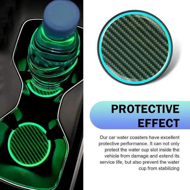 Alt view image 7 of 7 - 2 PCS Car Cup Coasters, Luminous Car Coasters, 2.83" Carbon Fiber Non-Slip Insert Coaster, Universal for Most Cars (Black)