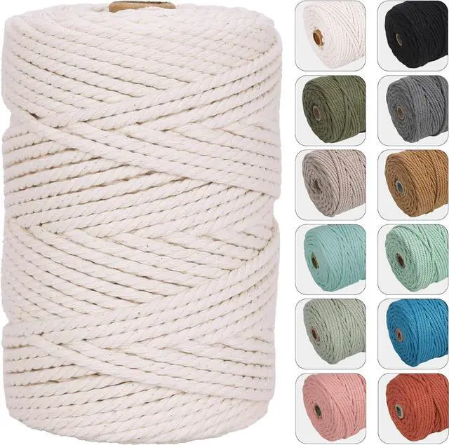 Main image of NOANTA 4mm 109yards Macrame Cord, Colored Cotton Macrame Yarn, Natural | Macrame Supplies, 3 Strand Twisted Cotton Yarn String, Cotton Cord for Wall Hanging, Plant Hangers, Crafts, Knitting