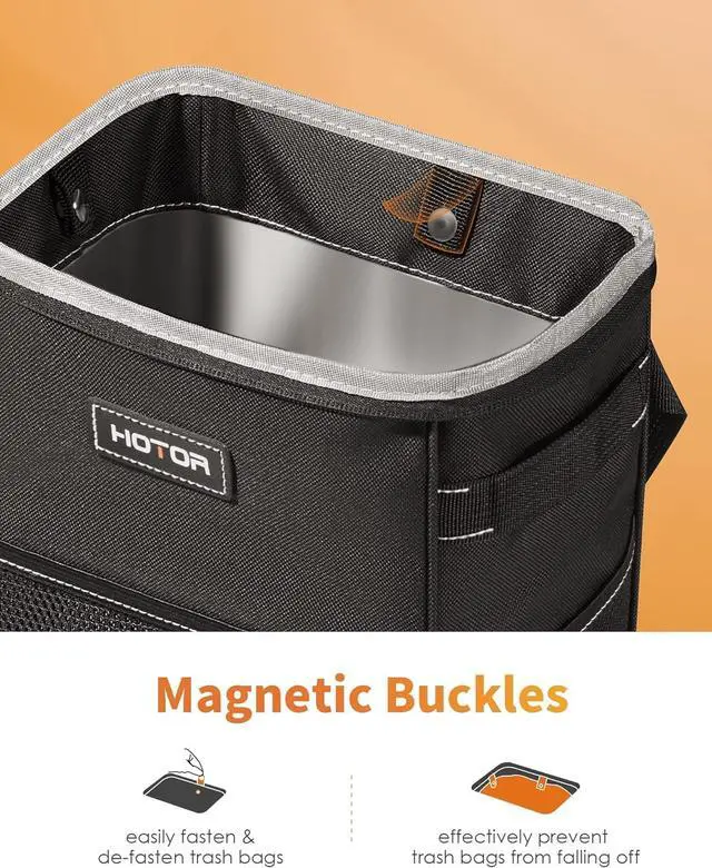 Alt view image 2 of 7 - HOTOR Car Trash Can, Compact Waterproof Organizer, Leak-Proof Bin, 2-Gallon | Black, Multifunctional Car Accessory with Adjustable Straps & Magnetic Snaps for Interior Car Storage