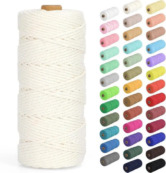 Main image of Natural Cotton Macrame Rope - 3mm x 109Yards (328Feet), 4 Strands Twisted Cotton Cord for Wall Hanging, Plant Hangers, Crafts, Gift Wrapping and Wedding Decorations, Beige