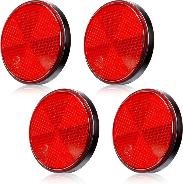 Main image of 4 PCS Round Motorcycle Reflectors, Universal M6 x 1.0 Screw Mount Safety Warning Reflector for Bicycles, Scooters, Dirt Bikes and ATVs (Red, 2.2 Inch)