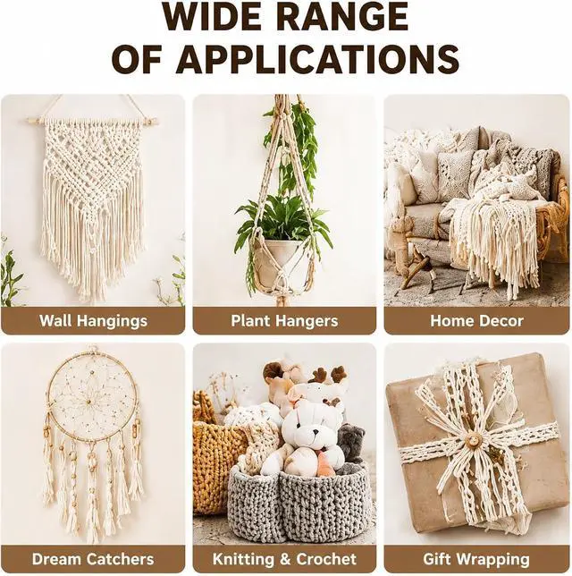 Alt view image 6 of 7 - Natural Cotton Macrame Rope - 3mm x 109Yards (328Feet), 4 Strands Twisted Cotton Cord for Wall Hanging, Plant Hangers, Crafts, Gift Wrapping and Wedding Decorations, Beige
