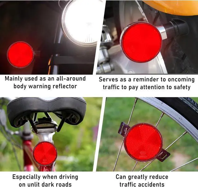 Alt view image 6 of 7 - 4 PCS Round Motorcycle Reflectors, Universal M6 x 1.0 Screw Mount Safety Warning Reflector for Bicycles, Scooters, Dirt Bikes and ATVs (Red, 2.2 Inch)