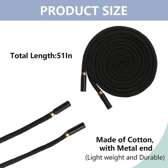 Alt view image 2 of 6 - BOROLA 1Pcs 51 Inch Fashionable Durable Cotton Drawstring, Premium Hoodie, Sports Pants, Shorts Universal Drawstring Replacement (Black Rope, Cylinder Metal Head)