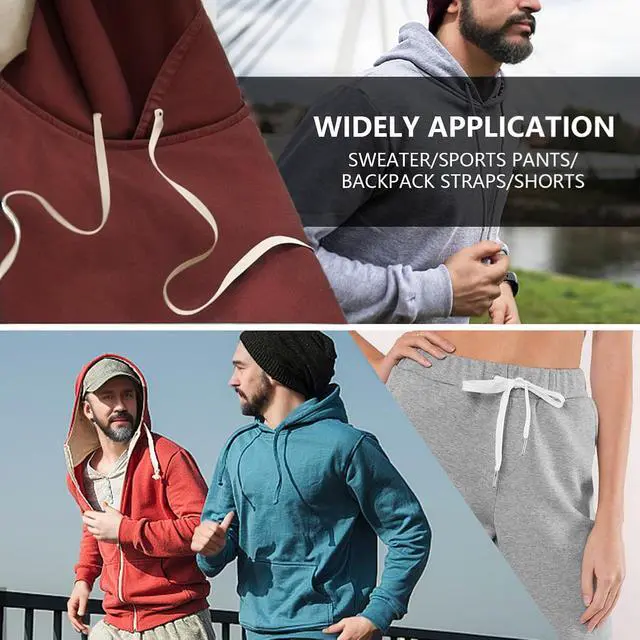 Alt view image 5 of 6 - BOROLA 1Pcs 51 Inch Fashionable Durable Cotton Drawstring, Premium Hoodie, Sports Pants, Shorts Universal Drawstring Replacement (Black Rope, Cylinder Metal Head)