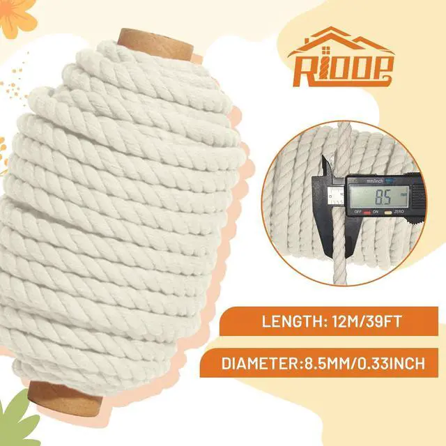 Alt view image 2 of 7 - RIOOP Macrame Cord 8.5mm x 39 ft Natural White 3-Strand Twisted Cotton Rope | for Wall Hanging, Plant Hangers, Knitting, DIY Crafts, Basket Making