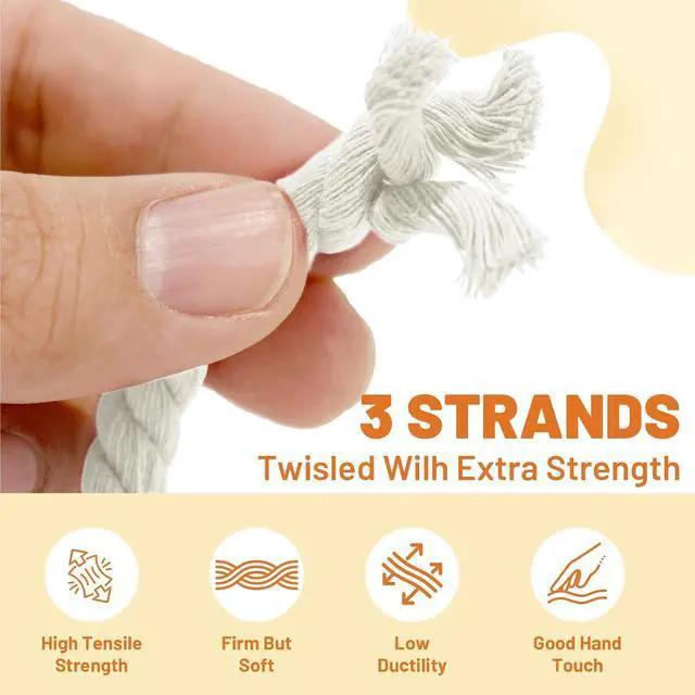 Alt view image 3 of 7 - RIOOP Macrame Cord 8.5mm x 39 ft Natural White 3-Strand Twisted Cotton Rope | for Wall Hanging, Plant Hangers, Knitting, DIY Crafts, Basket Making