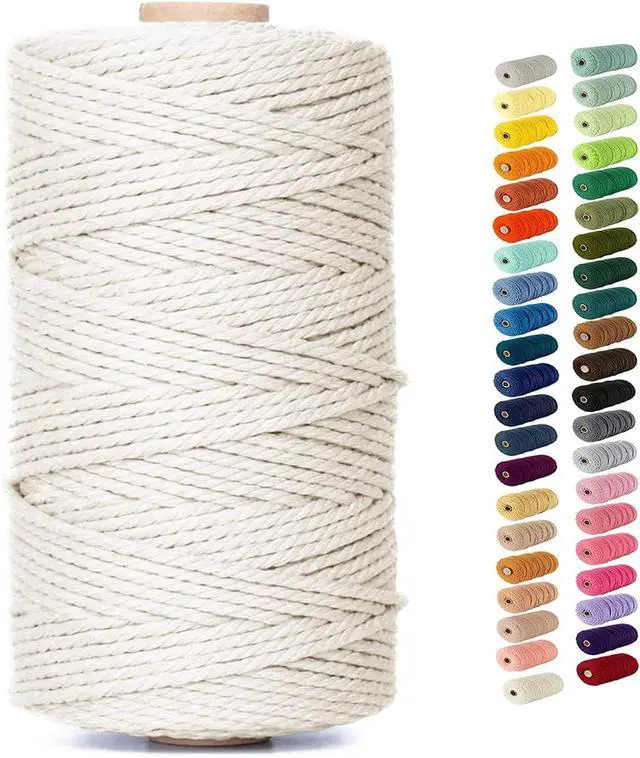 Main image of Natural Macrame Cord Colored Macrame Cord 2mm/3mm/4mm/5mm/6mm Macrame Cotton Cord, Twisted Macrame Yarn, Soft Craft Cord Macrame Rope Macrame Supplies(3mm*109Yards,Natural Color)