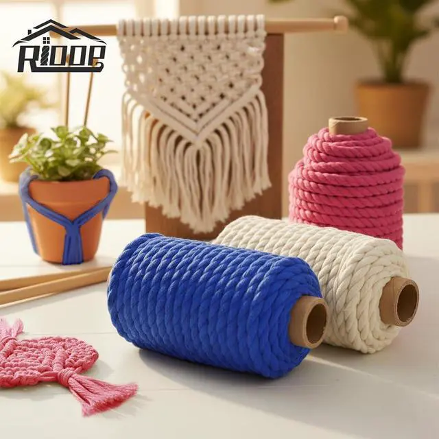 Alt view image 7 of 7 - RIOOP Macrame Cord 8.5mm x 39 ft Natural White 3-Strand Twisted Cotton Rope | for Wall Hanging, Plant Hangers, Knitting, DIY Crafts, Basket Making