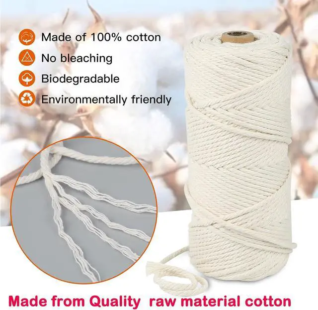 Alt view image 3 of 7 - Natural Macrame Cord Colored Macrame Cord 2mm/3mm/4mm/5mm/6mm Macrame Cotton Cord, Twisted Macrame Yarn, Soft Craft Cord Macrame Rope Macrame Supplies(3mm*109Yards,Natural Color)