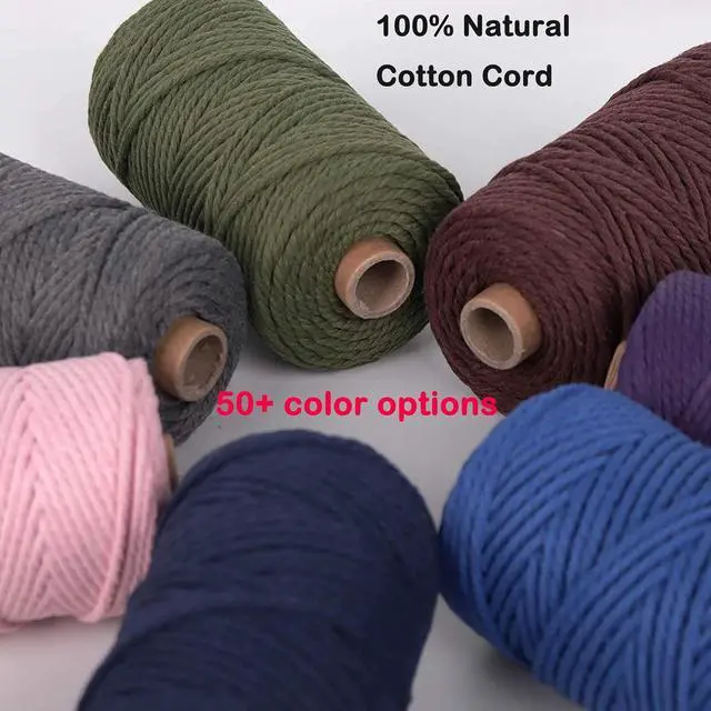 Alt view image 4 of 7 - Natural Macrame Cord Colored Macrame Cord 2mm/3mm/4mm/5mm/6mm Macrame Cotton Cord, Twisted Macrame Yarn, Soft Craft Cord Macrame Rope Macrame Supplies(3mm*109Yards,Natural Color)