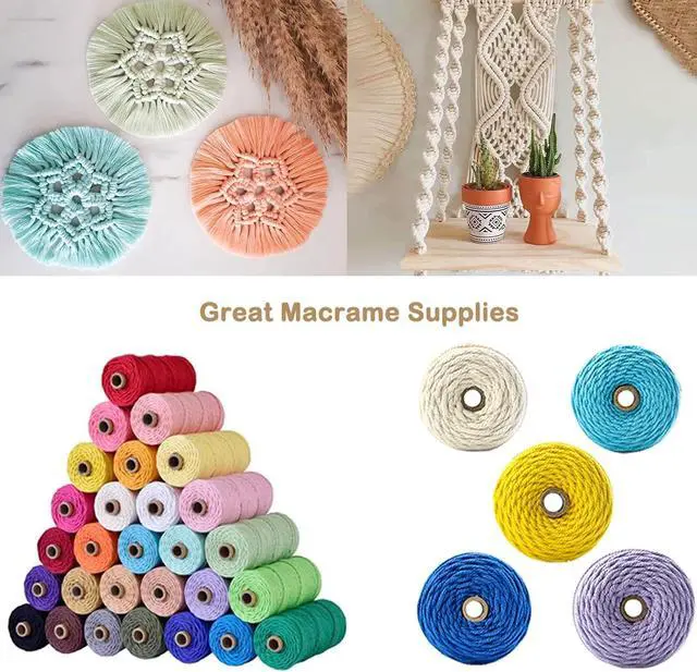 Alt view image 5 of 7 - Natural Macrame Cord Colored Macrame Cord 2mm/3mm/4mm/5mm/6mm Macrame Cotton Cord, Twisted Macrame Yarn, Soft Craft Cord Macrame Rope Macrame Supplies(3mm*109Yards,Natural Color)