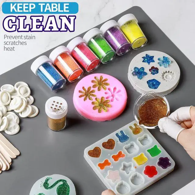 Alt view image 3 of 7 - LEOBRO Silicone Mat for Resin Molds, 2 PCS 15.7" x 11.7" Play Dough Mat, Silicone Mats for Crafts, Jewelry Molds Mats, for Resin, Clay, Paint, Dark Gray & Clear