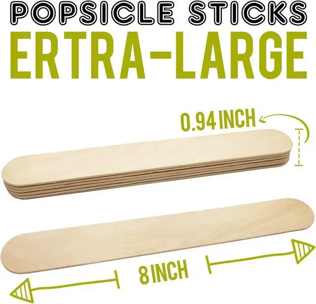 Alt view image 2 of 7 - WISYOK 8" Jumbo Craft Sticks, 60Pcs, Natural Wood | Large Popsicle Sticks, Ideal for Tongue Depressors, Ice Cream, Plant Labels, Hair Removal, DIY