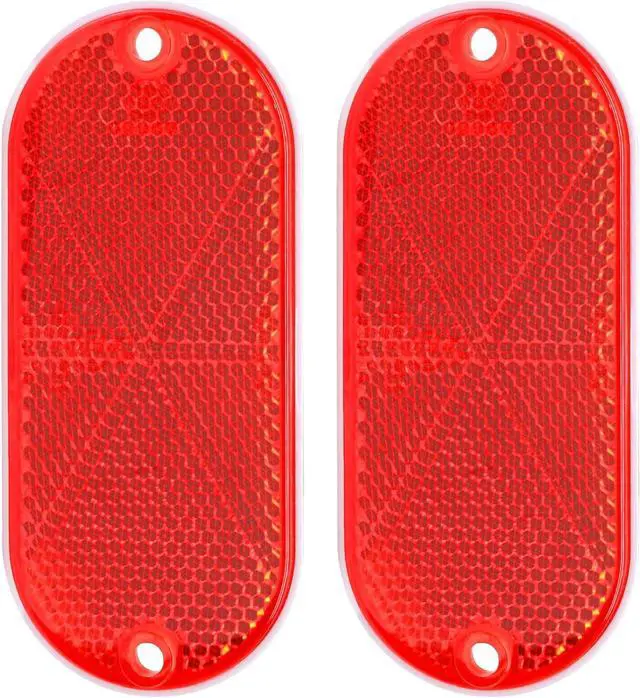 Alt view image 2 of 7 - 2 Pack Oval Reflectors, Red | Self Adhesive, Drill Mount, Quick Mount SAE, For Trailers Driveways