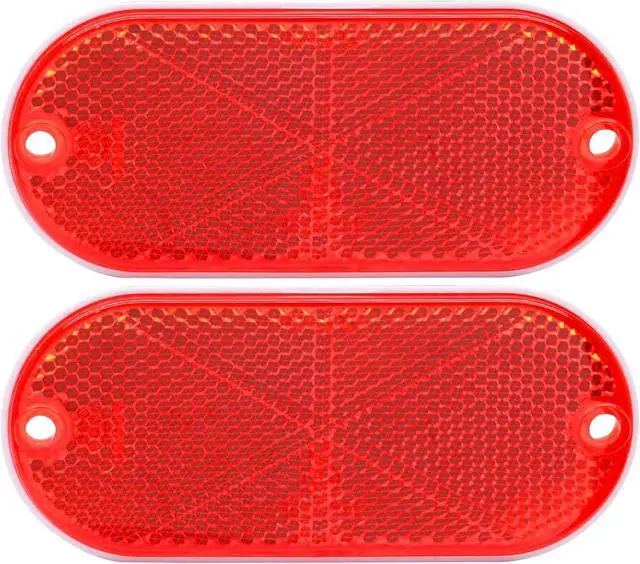 Main image of 2 Pack Oval Reflectors, Red | Self Adhesive, Drill Mount, Quick Mount SAE, For Trailers Driveways